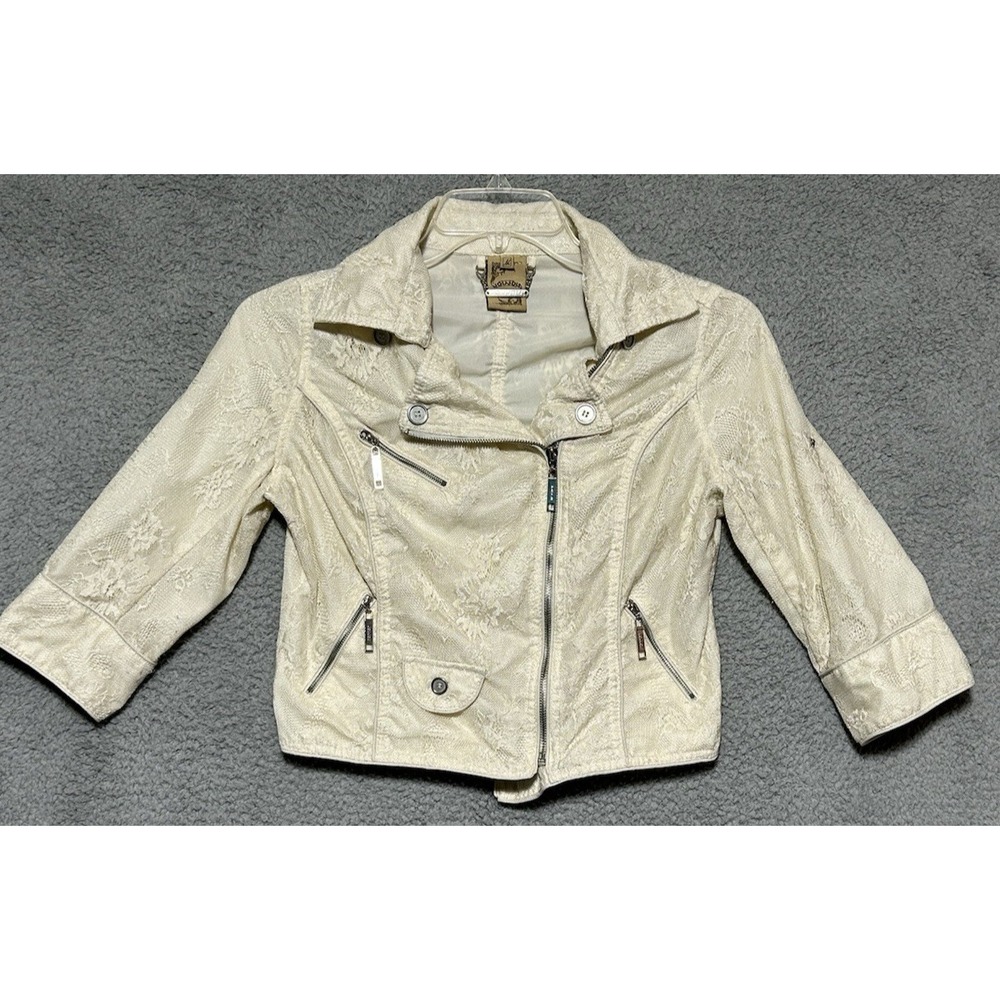 Jou Jou Jacket Juniors Moto Crop Egret Lace Lightweight Size Medium